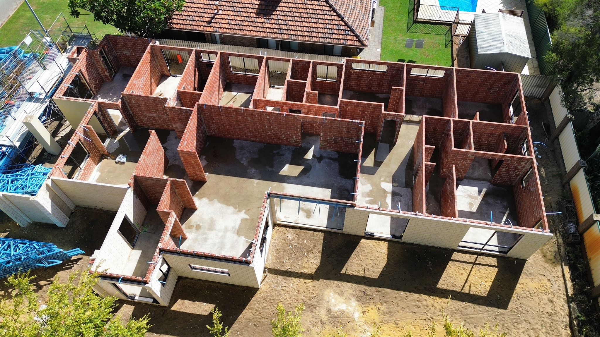 Aerial view of brick home under construction, Perth WA