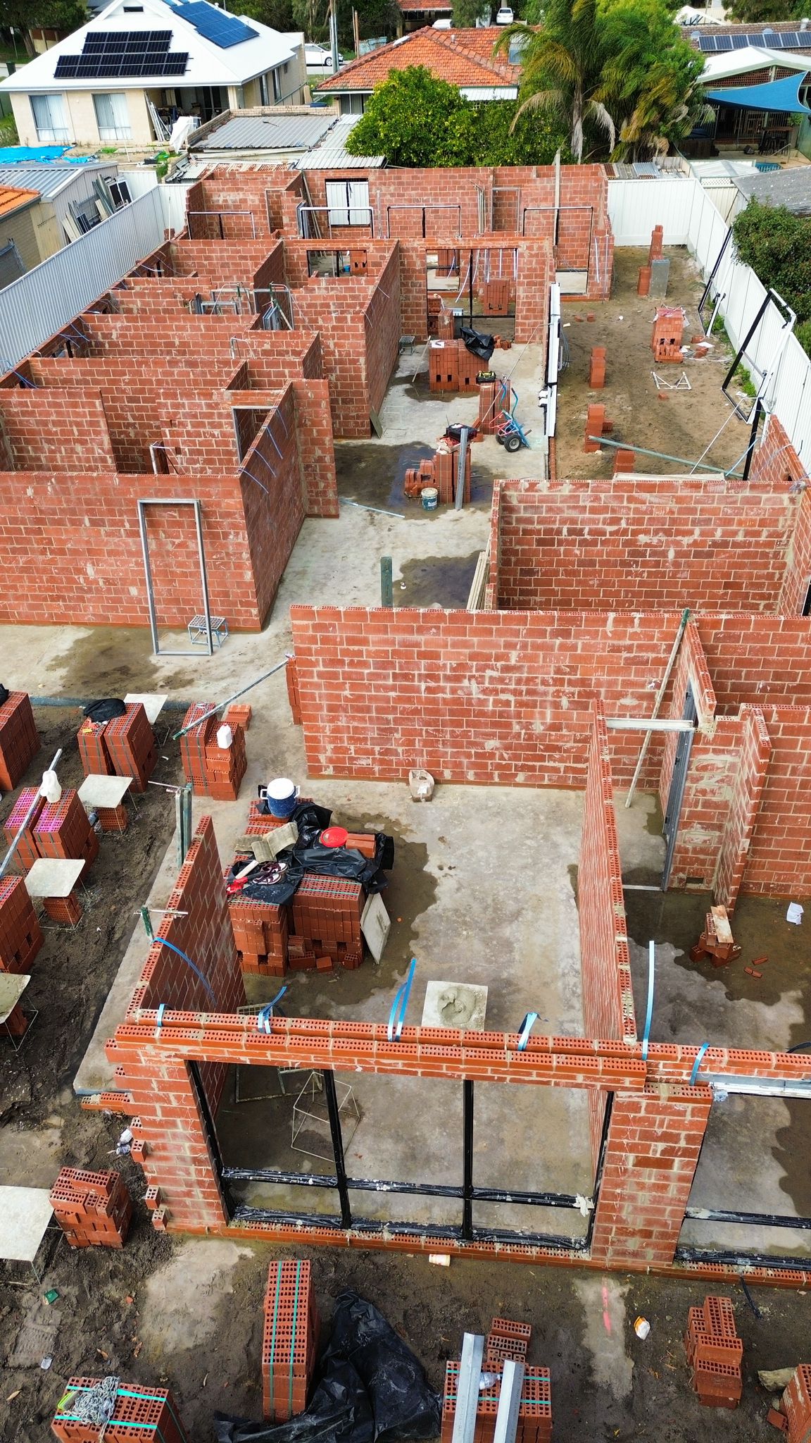 Aerial view of brick home under construction, Perth WA