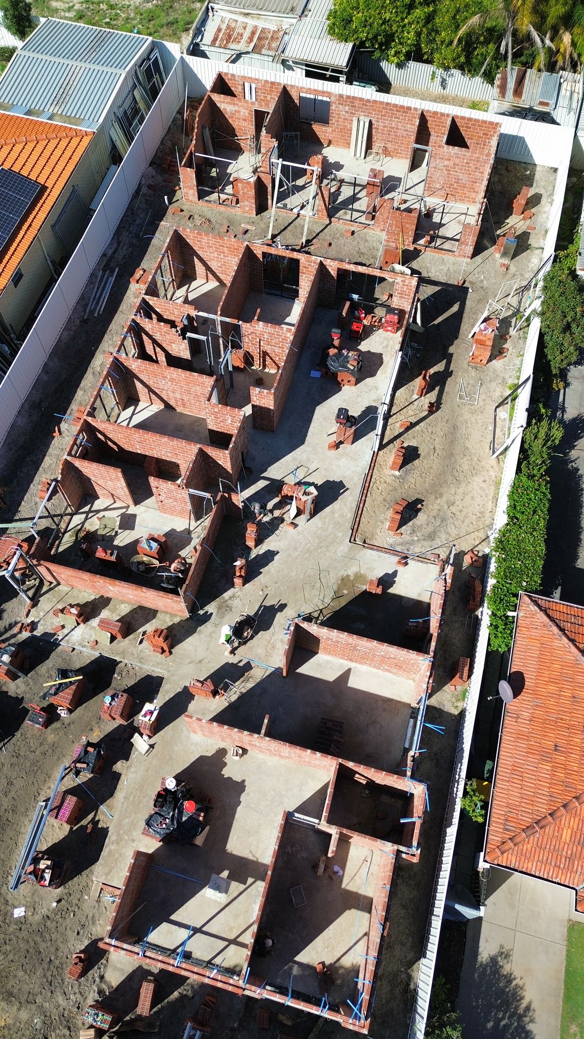 Aerial view of brick home under construction, Perth WA