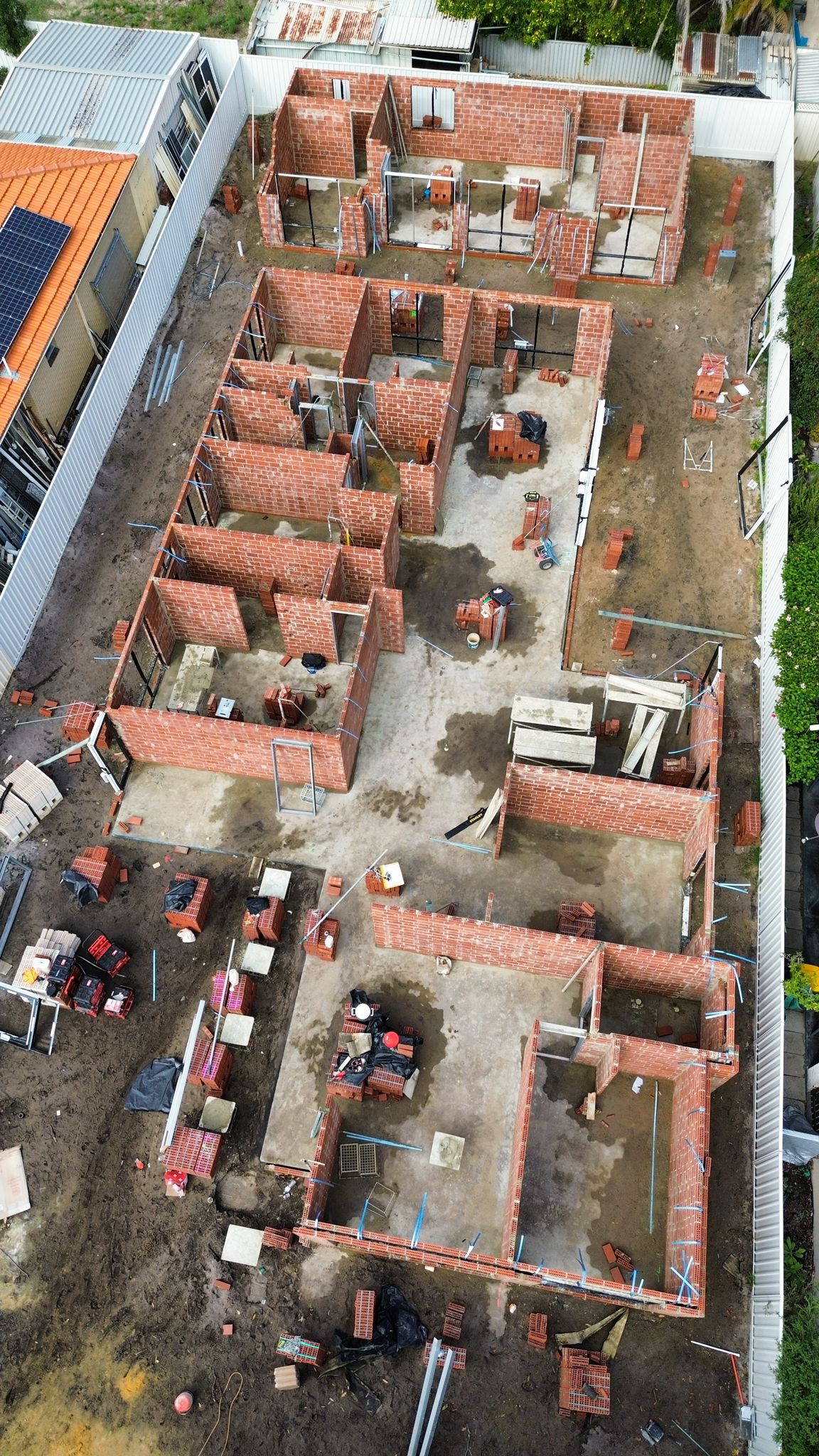 Aerial view of brick home under construction, Perth WA