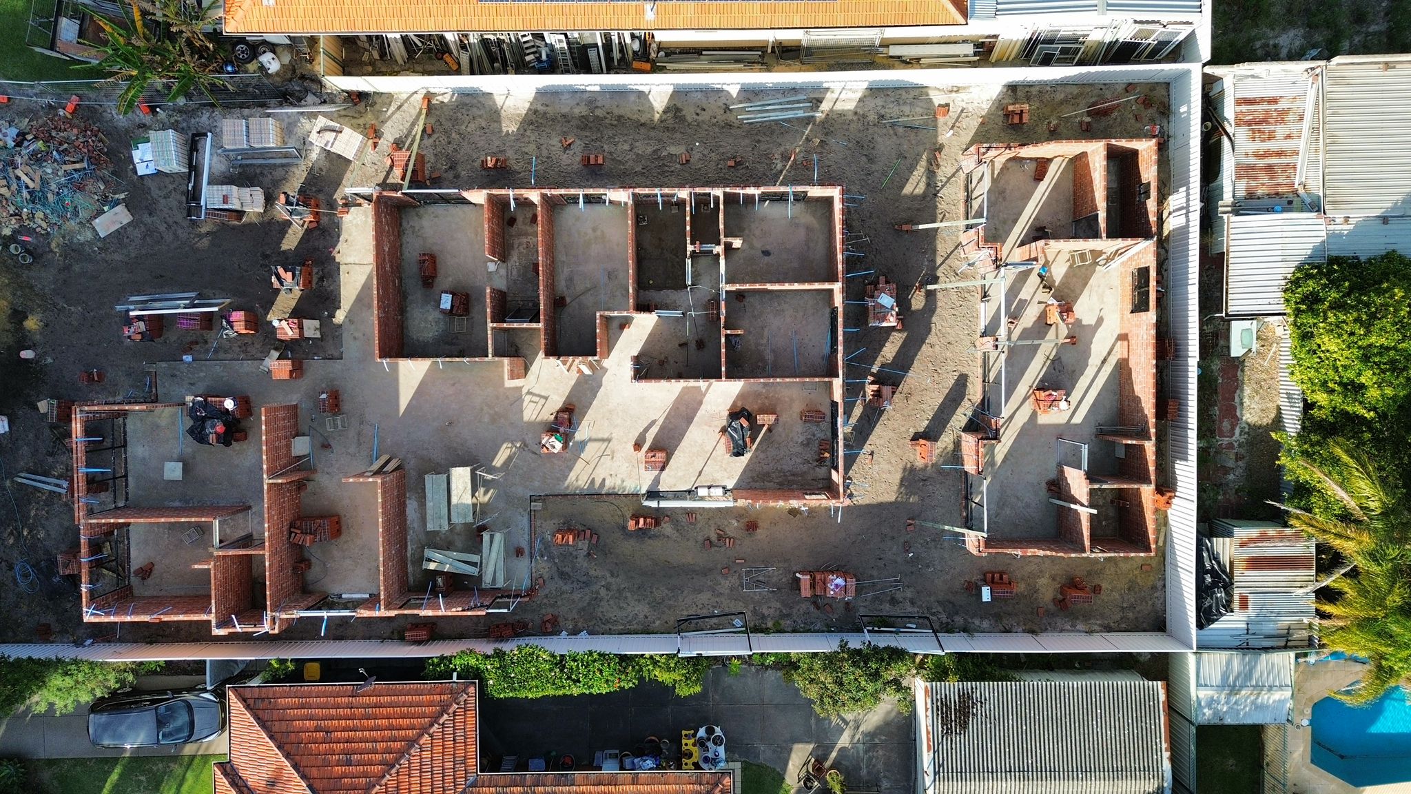 Aerial view of brick home under construction, Perth WA