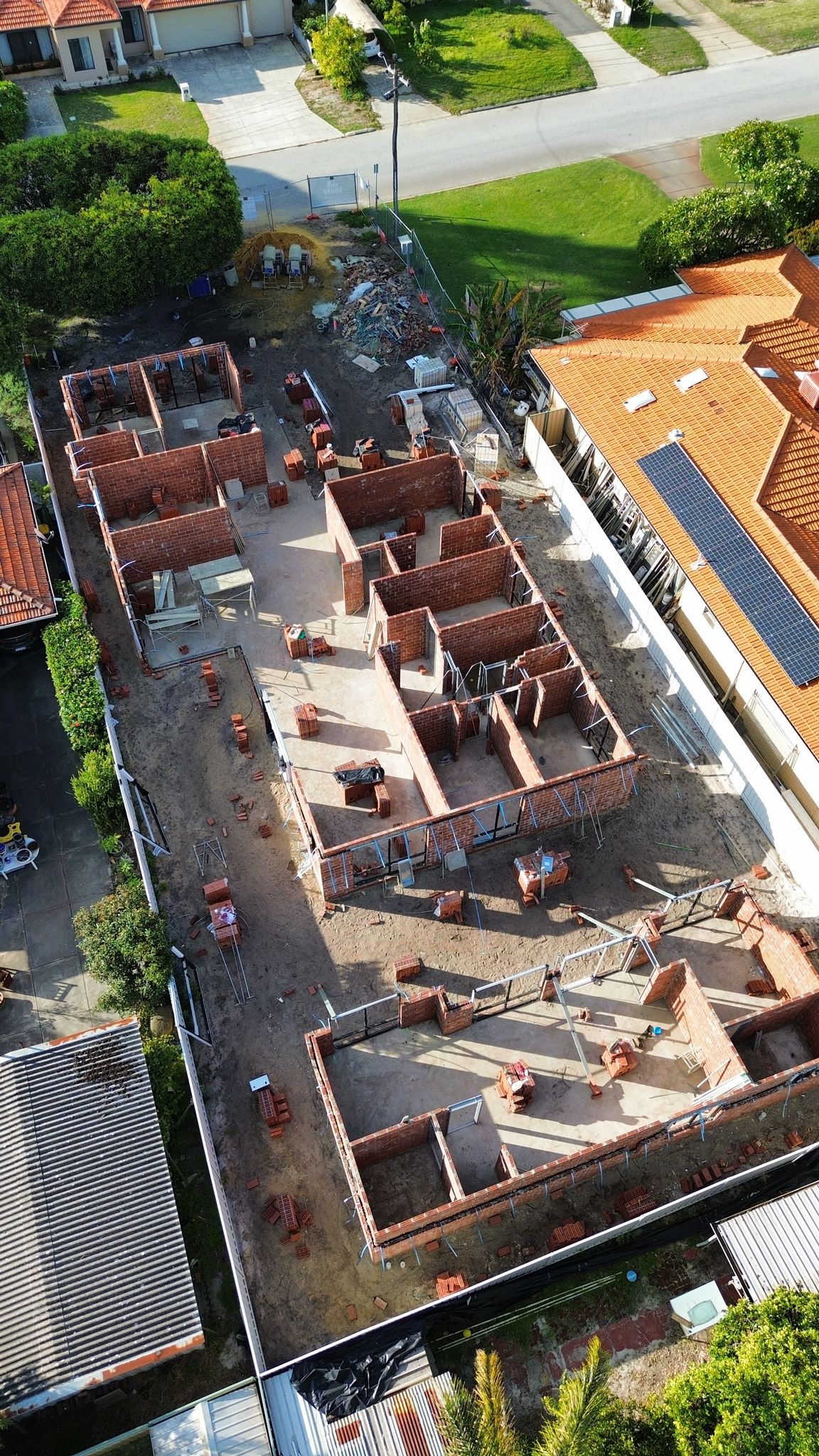 Aerial view of brick home under construction, Perth WA