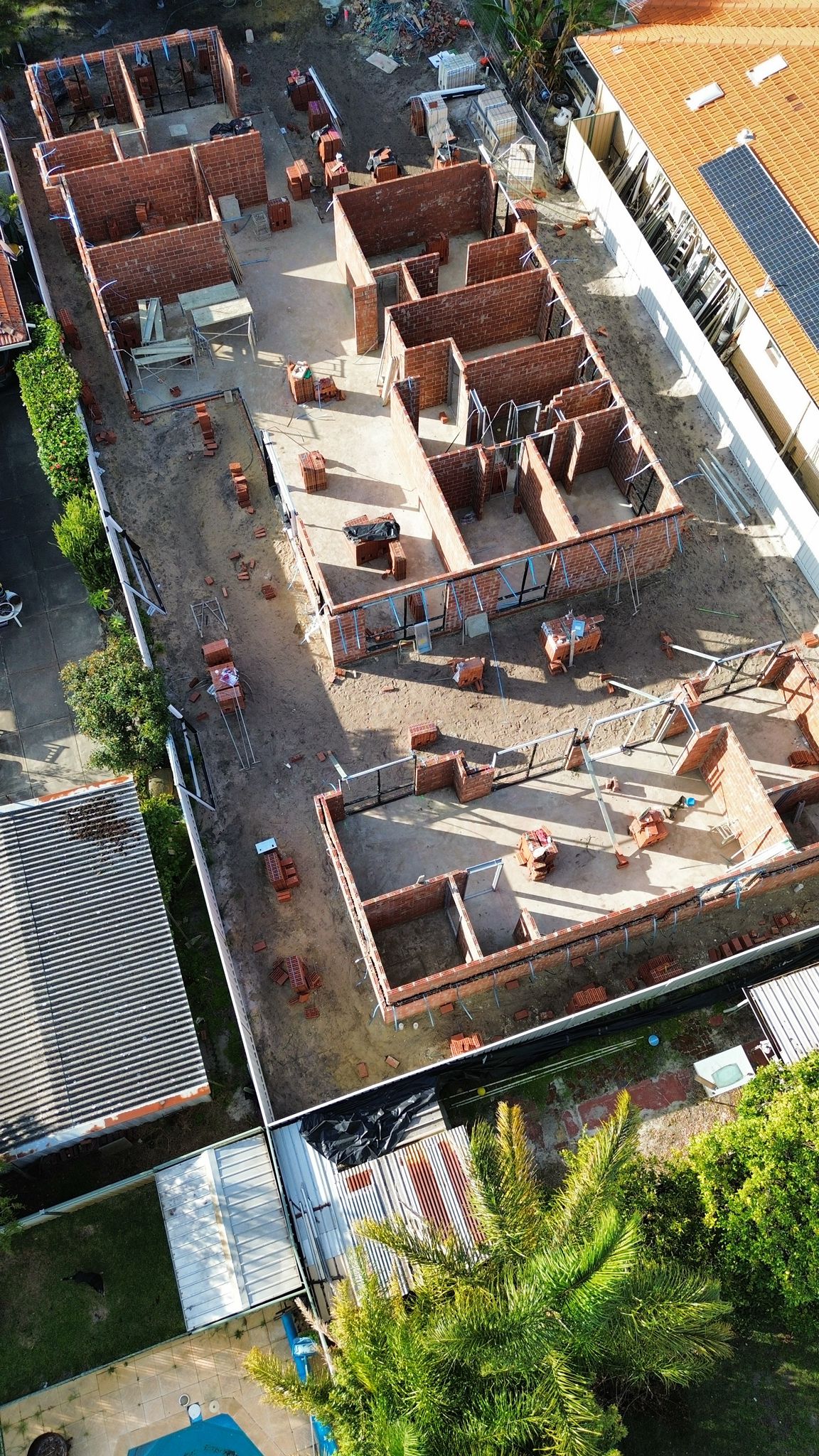 Aerial view of brick home under construction, Perth WA